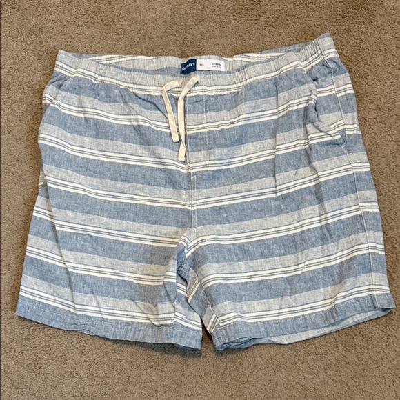 Old Navy Light Blue and Cream Striped Linen Blend Shorts - Picture 1 of 5